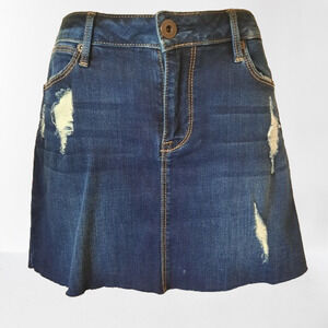 Ripped Denim Mini Skirt Raw Hem